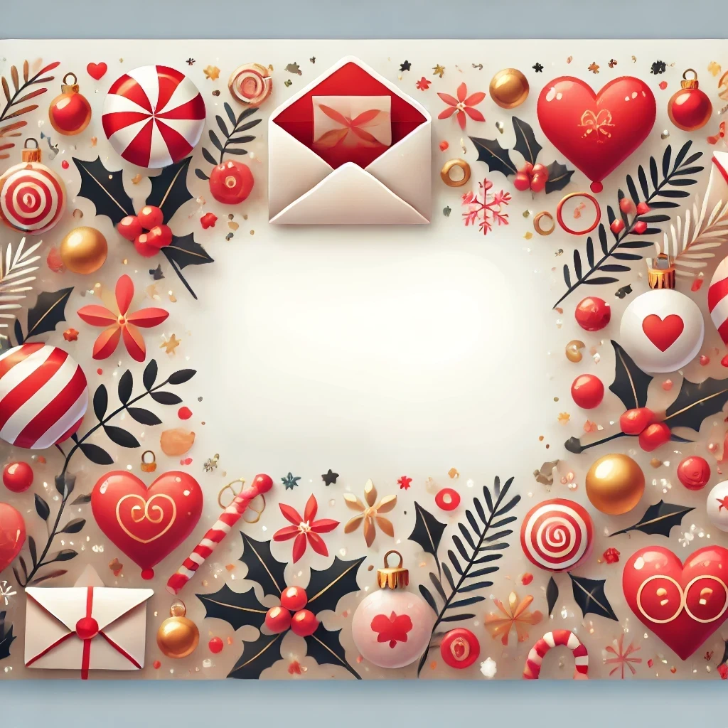 An email template with festive decorations, including an image of a paper airplane.