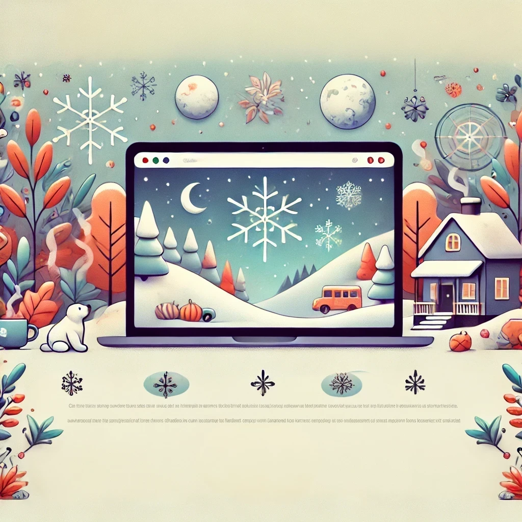 A website homepage with interactive seasonal elements like animated snowflakes for winter or falling leaves for autumn.